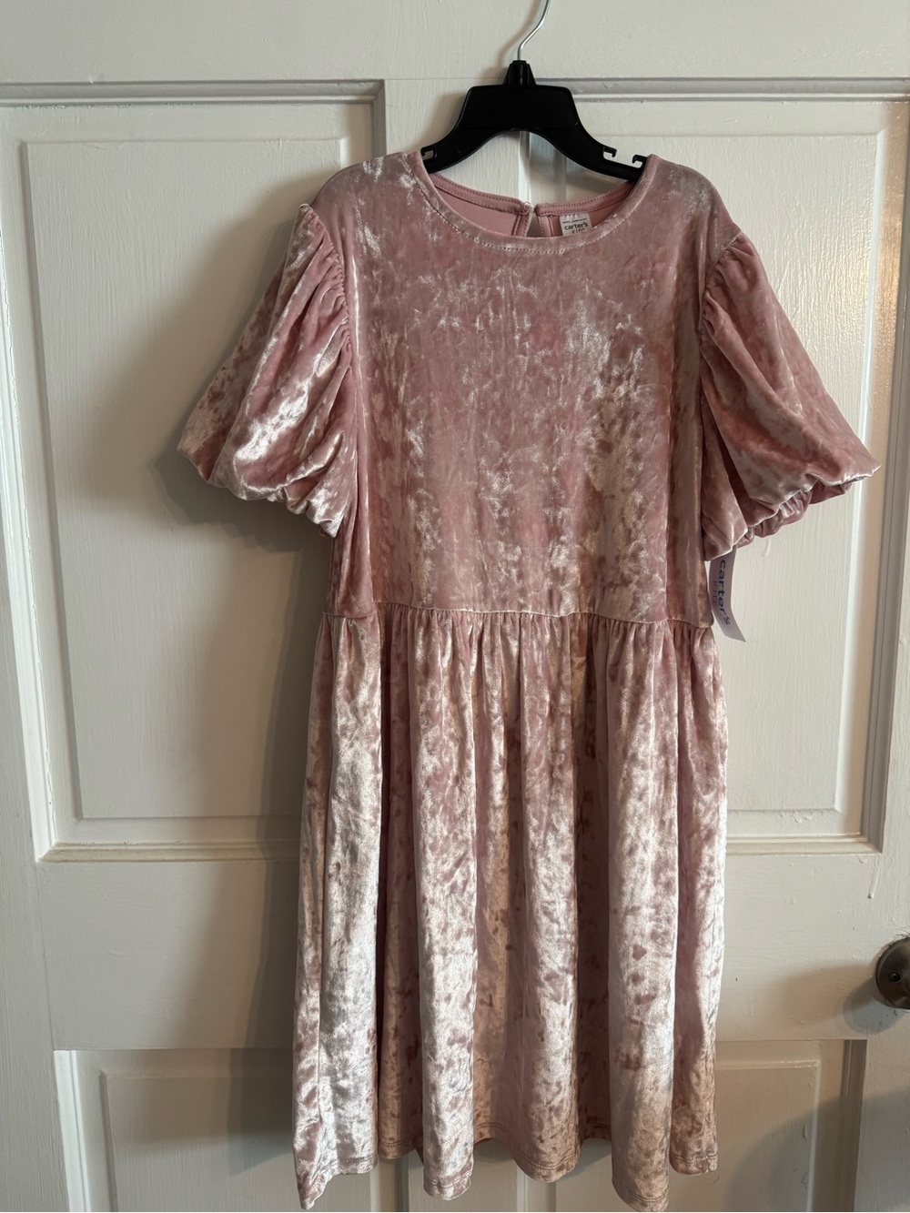 Carter's Dusty Pink Velvet Puff-Sleeve Dress